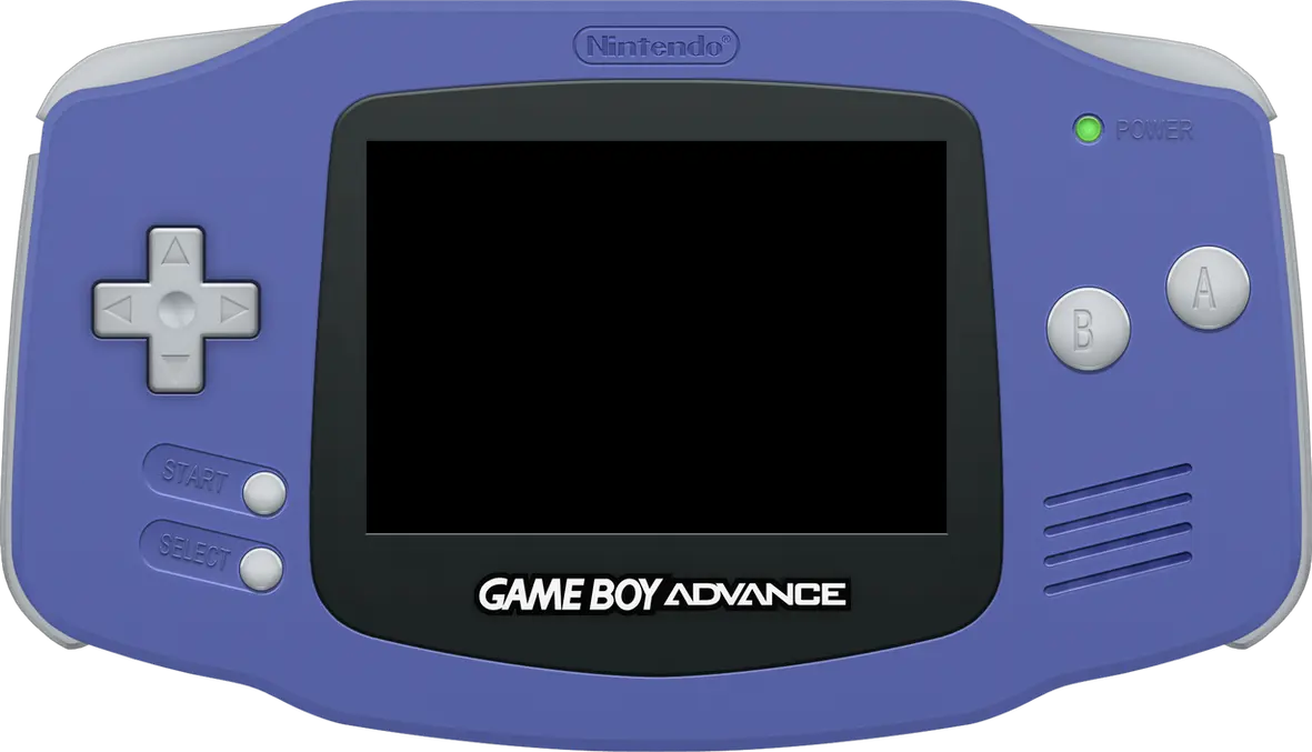 An Indigo Game Boy Advance, seen head on